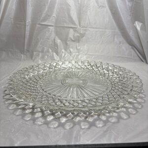 Anchor Hocking Waterford Waffle Round Cut Glass Platter 14”